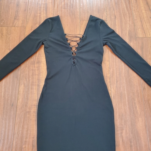 BLACK MIDI LONG SLEEVE DRESS. - Picture 4 of 8